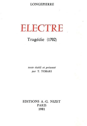 Électre. Tragédie (1702)