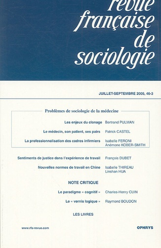 Revue française de sociologie N° 46-3, Juillet-Septembre 2005