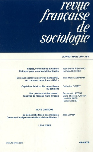 Revue française de sociologie N° 48-1, Janv-Mars 2007