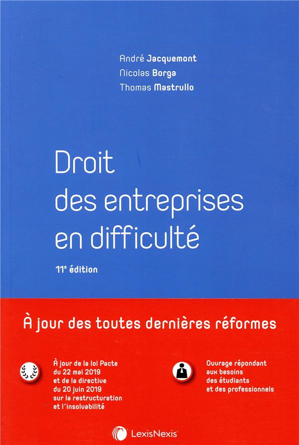 Droit des entreprises en difficulté. 11e édition