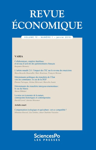 Revue économique Volume 1 N° 70, janvier 2019