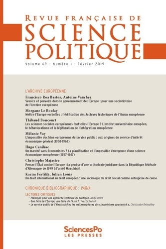 Revue française de science politique Volume 69 N° 1, février 2019 : L'archive européenne