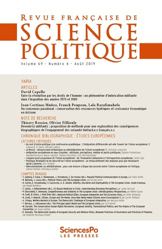 Revue française de science politique volume 4 N°69, 2019