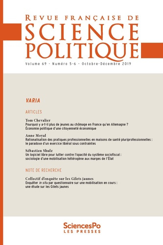 Revue française de science politique Volume 69 N°5, octobre-décembre 2019
