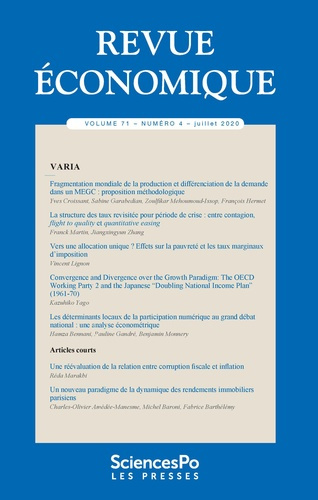 Revue économique Volume N° 71, 2020-4