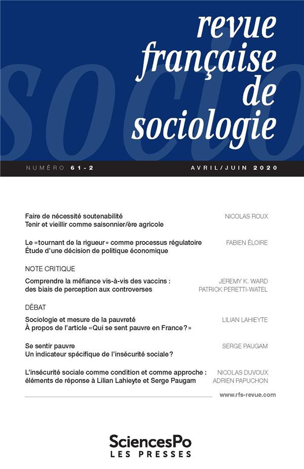 Revue française de sociologie N° 61-2, avril-juin 2020