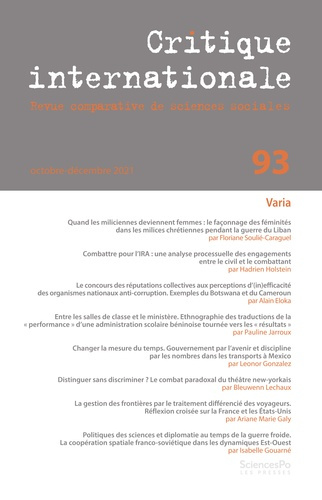 Critique internationale N° 93, octobre-décembre 2021 : Varia