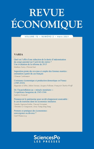 Revue économique Volume 72 N° 2, mars 2021 : Varia