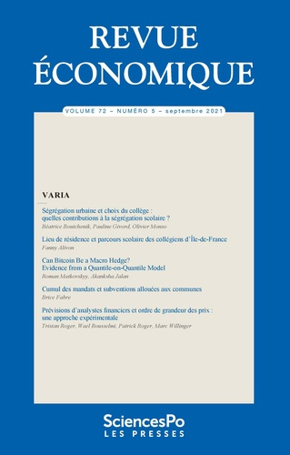 Revue économique Volume 72 N° 5, septembre 2021 : Varia