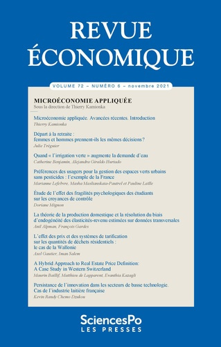 Revue économique Volume 72 N° 6, novembre 2021 : Microéconomie appliquée