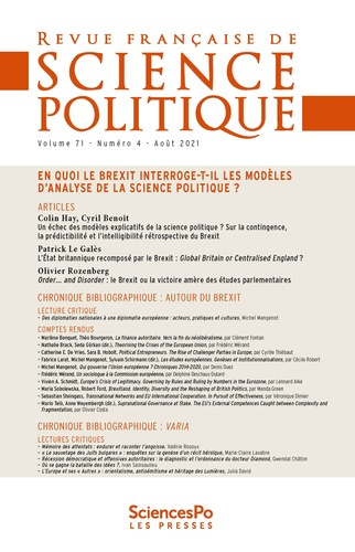 Revue française de science politique Volume 71 N° 4, août 2021 : En quoi le Brexit interroge-t-il le