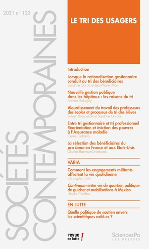 Sociétés contemporaines N° 123, 2021 : Le tri des usagers