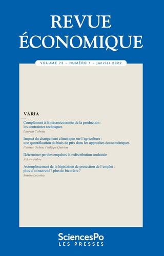 Revue économique Volume 73 N° 1, janvier 2022 : Varia