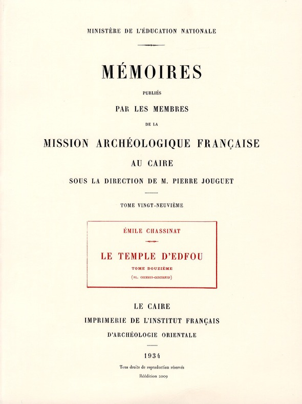 Le temple d'edfou tome douzieme réédition premier édition 19