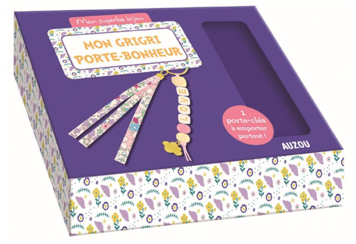 Mon grigri porte-bonheur. Avec du ruban en liberty, 3 perles en bois, 1 charm nuage, 1 mousqueton do