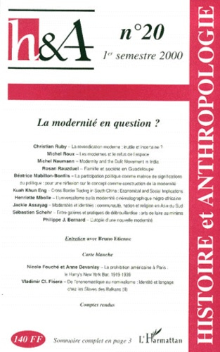 Histoire & Anthropologie n° 20 1er semestre 2000 : La modernité en question ?