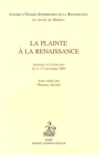 LA PLAINTE A LA RENAISSANCE