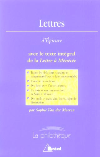 Lettres d'Epicure avec le texte intégral de la Lettre à Ménécée