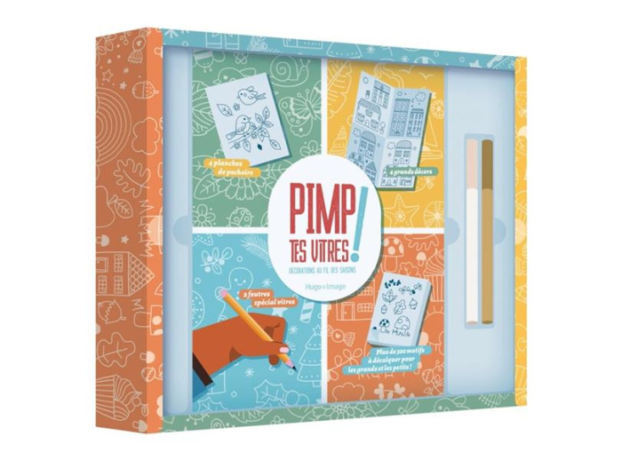 Pimp tes vitres ! Décorations au feutre. Coffret avec 300 motifs à décalquer, 2 feutres effaçables s
