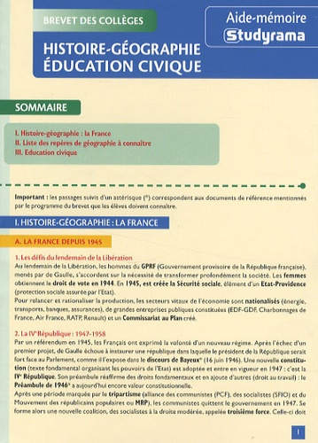 Brevet des collèges Histoire-Géographie Education civique