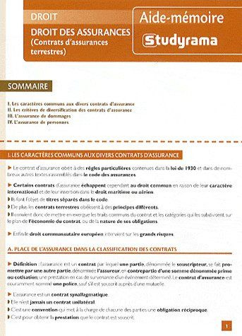 Droit des assurances. (Contrats d'assurances terrestres)