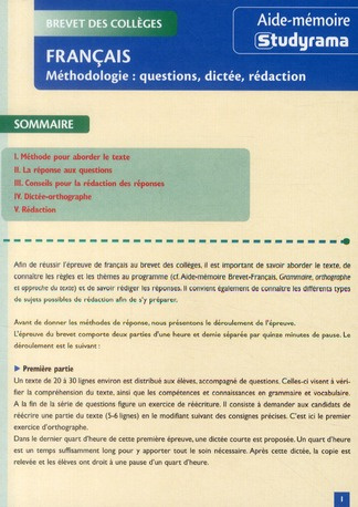 Français. Méthodologie : questions, dictée, rédaction