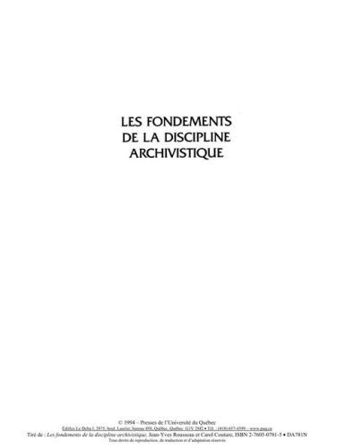 LES FONDEMENTS DE LA DISCIPLINE ARCHIVISTIQUE
