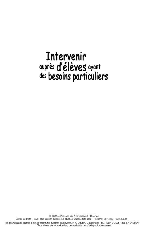 INTERVENIR AUPRES D ELEVES AYANT DES BESOINS PARTICULIERS. QUELLE FORMATION A L ENSEIGNEMENT ?