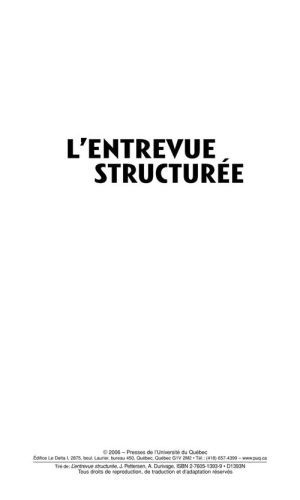 L'ENTREVUE STRUCTUREE: FONDEMENTS ET PRATIQUES