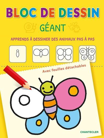 Bloc de dessin géant. Apprends à dessiner des animaux pas à pas. Avec feuilles détachables