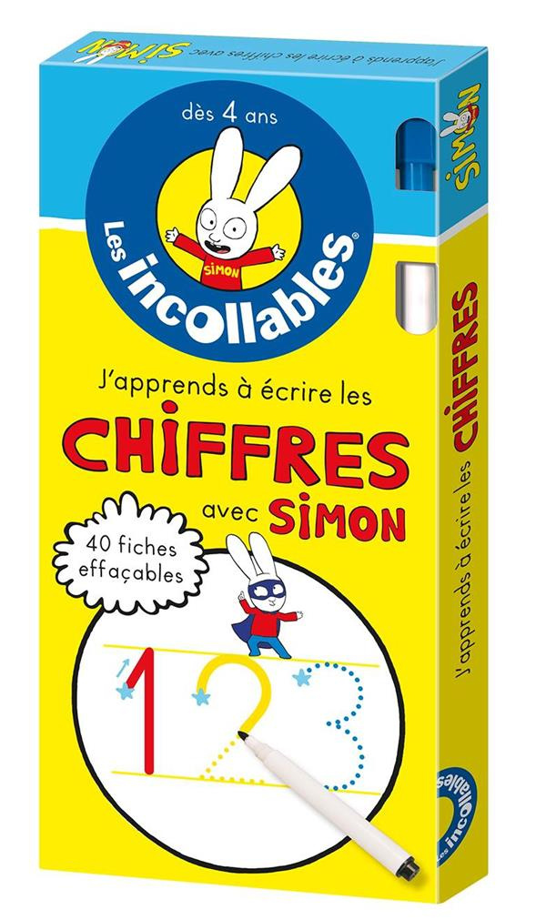 J'apprends à écrire les chiffres avec Simon. 40 fiches effaçables   feutre