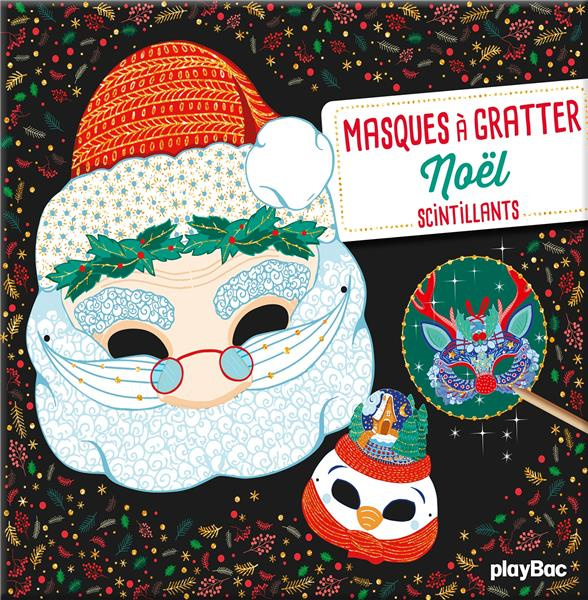 Masques à gratter Noël scintillants. Avec un stylet en bois