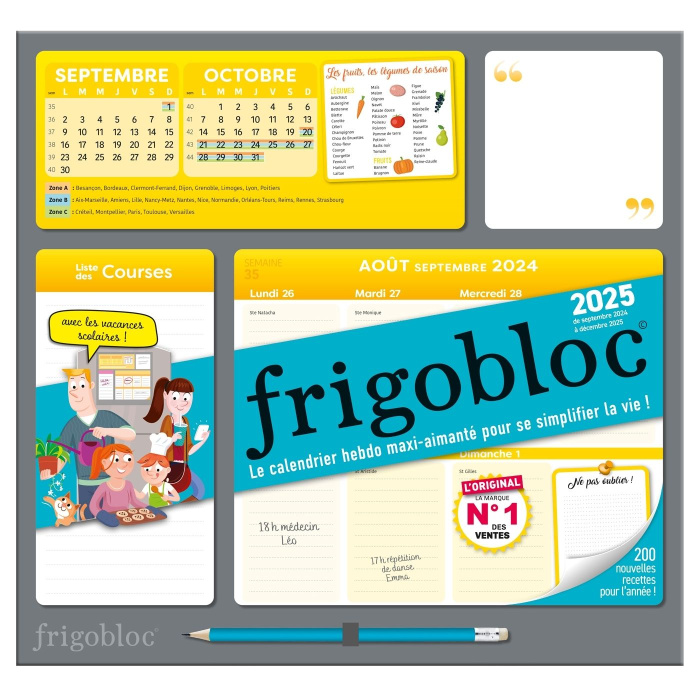 Frigobloc Hebdomadaire. Le calendrier hebdo maxi-aimanté pour se simplifier la vie ! Avec 1 crayon,