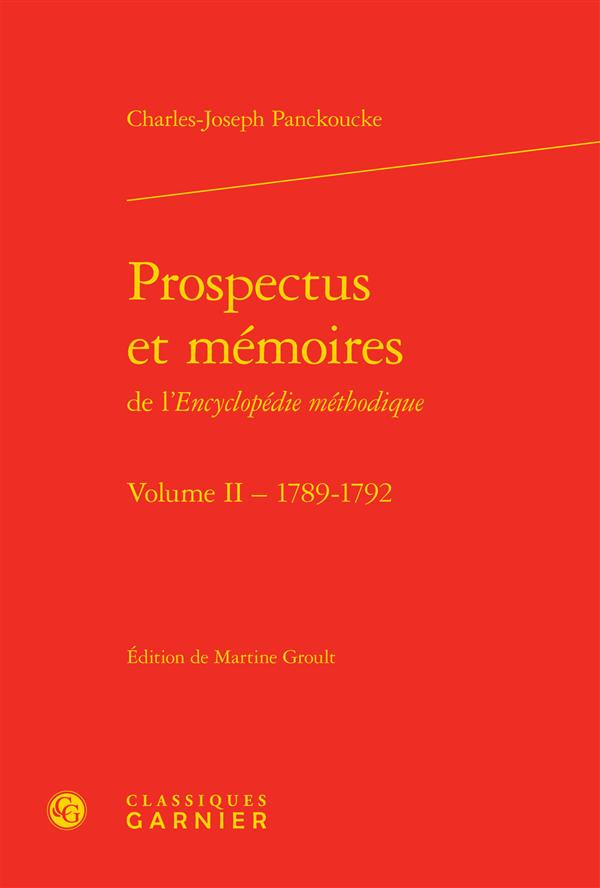 PROSPECTUS MEMOIRES L ENCYCLOPEDIE METHODIQUEVOLUME II - 1789-1792