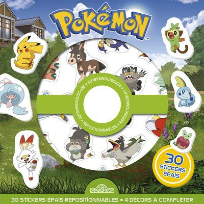 Pokémon. 30 stickers épais repositionnables, 4 décors à compléter