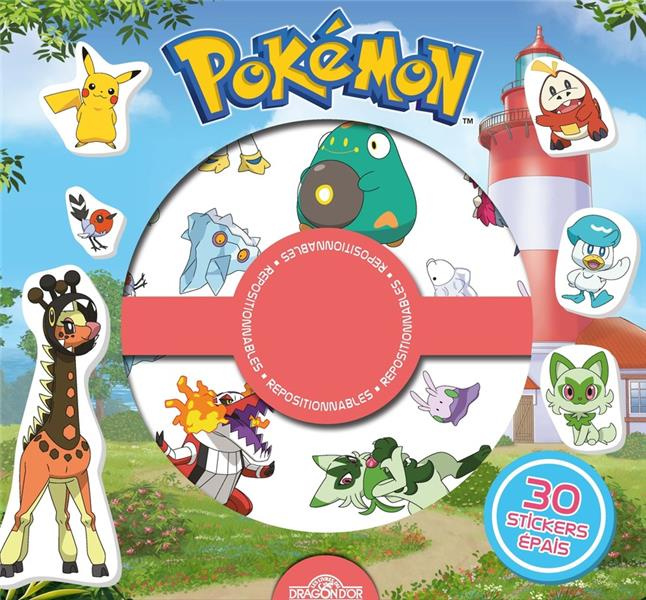 Pokémon. 30 stickers épais repositionnables, 4 décors à compléter