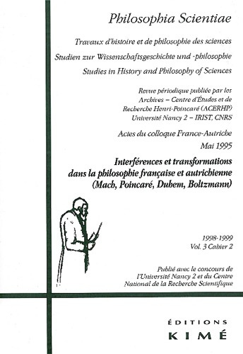 PHILOSOPHIA SCIENTIA VOLUME 3 CAHIER 2 1998-1999 : INTERFERENCES ET TRANSFORMATIONS DANS LA PHILOSOP