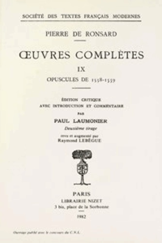 Oeuvres Complètes Tome 9 : Opuscules de 1558-1559