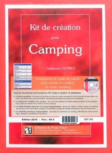 Kit de création pour Camping. Documents et outils de calcul pour réussir la création de votre campin