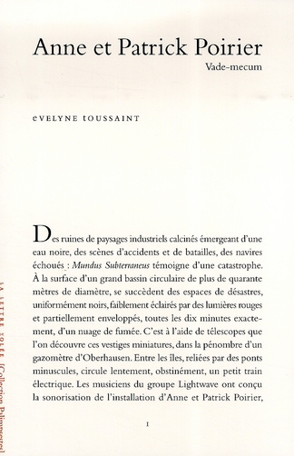 Anne et Patrick Poirier. Vade-mecum