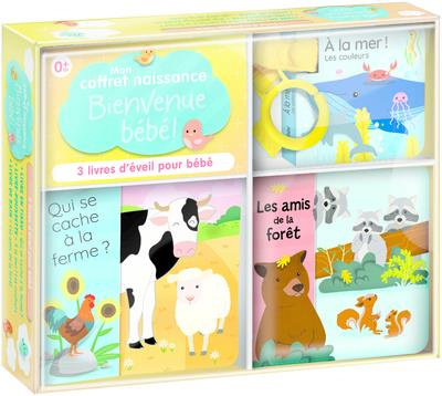 Mon coffret naissance. 3 livres d'éveil pour bébé : Livre en tissu, Qui se cache à la ferme ? ; Livr