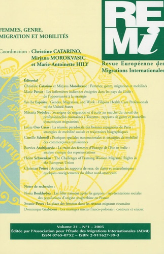 Revue européenne des migrations internationales Volume 21, N° 1, 2005 : Femmes, genre, migrations et