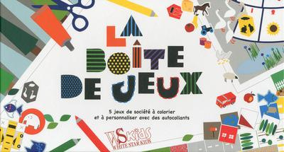 LA BOITE DE JEUX - 5 JEUX DE SOCIETE A COLORIER ET A PERSONNALISER AVEC DES AUTOCOLLANTS