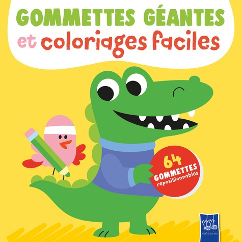 Gommettes géantes et coloriages faciles Crocodile. 64 gommettes repositionnables