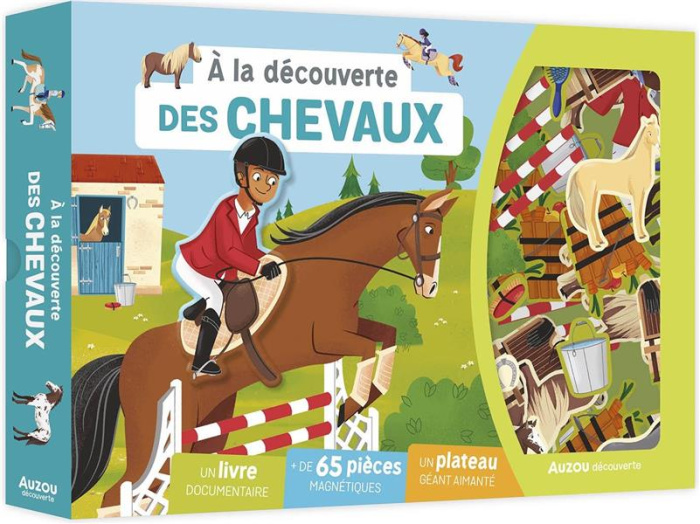 A la découverte des chevaux. Coffret avec un plateau géant aimanté et plus de 65 pièces magnétiques