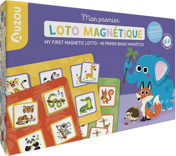 Mon premier loto magnétique. Coffret avec 5 planches, 30 jetons aimantés et 1 sac en toile
