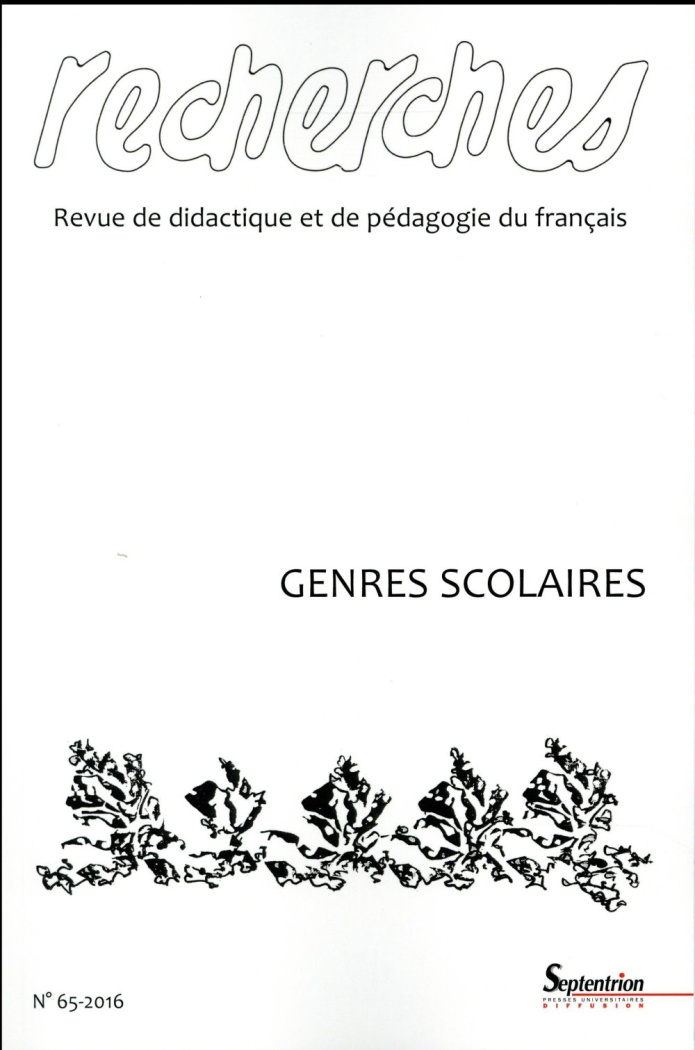 Recherches N° 65, décembre 2016 : Genres scolaires