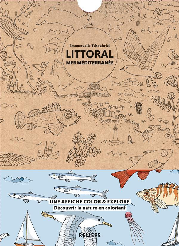 Littoral mer Méditerranée. Affiche à colorier, Edition bilingue français-anglais