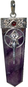 Pendentif pointe Améthyste pentacle et déesse