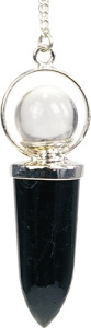 PENDULE POINTE TOURMALINE NOIRE ET BILLE DE CRISTAL